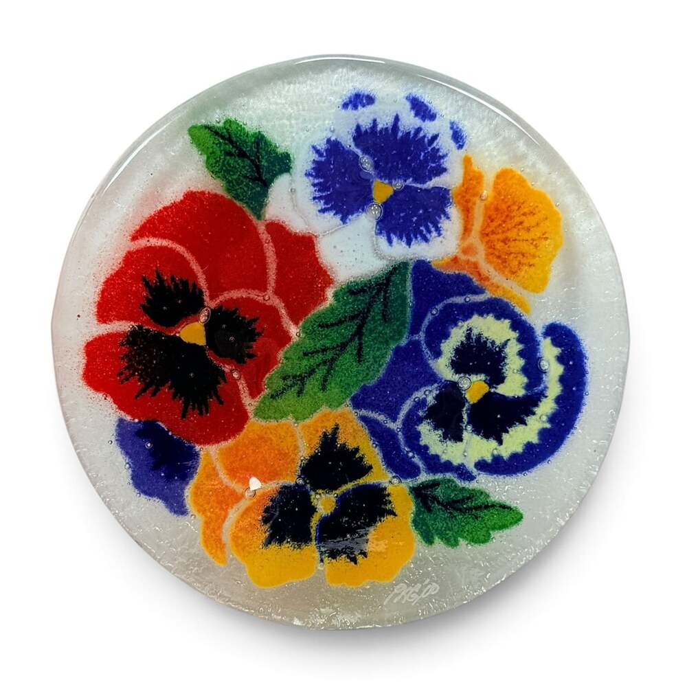 Peggy Karr Fused Art Glass Pansies Small Decorative Plate
